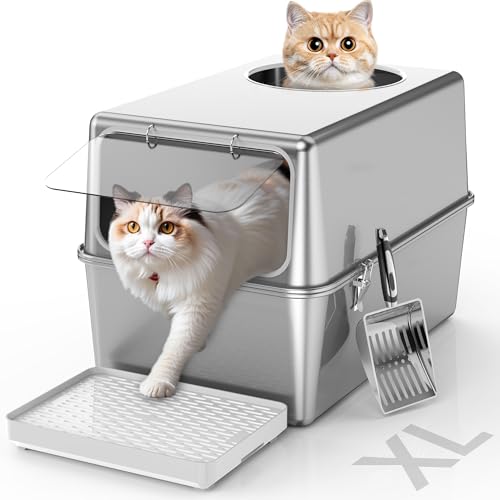 Aothey Geschlossene Edelstahl-Katzentoilette mit Deckel, geschlossenes Metall mit hohen Seiten, große Katzentoilette, hundefest, Geruchskontrolle, leicht zu reinigen, langlebig mit rundem Rand Aothey Geschlossene Edelstahl-Katzentoilette mit Deckel, geschlossenes Metall mit hohen Seiten, große Katzentoilette, hundefest, Geruchskontrolle, leicht zu reinigen, langlebig mit rundem Rand von Aothey