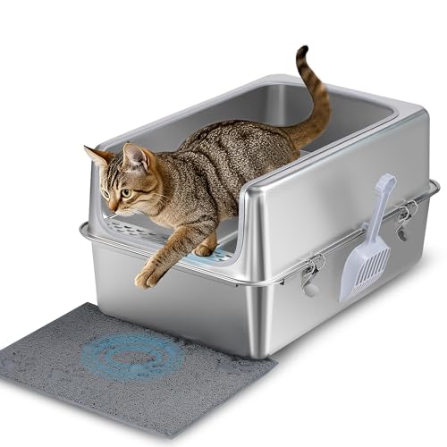 Aothey Katzentoilette aus Edelstahl mit Metalldeckel und Schaufel – Geschlossene Metalltoilette für große Katzen, rostbeständig, geruchskontrollierend, leicht zu reinigen, langlebig & langlebig mit von Aothey