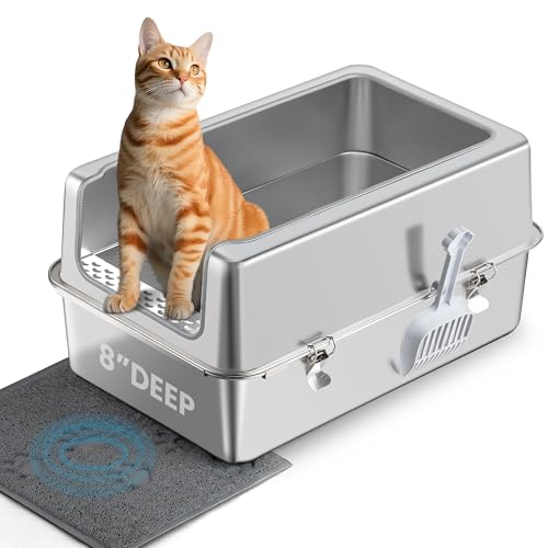 Aothey Katzentoilette aus Edelstahl mit Metalldeckel und Schaufel - Geschlossene Metalltoilette für große Katzen, rostbeständig, geruchskontrollierend, leicht zu reinigen, langlebig & langlebig mit Aothey Katzentoilette aus Edelstahl mit Metalldeckel und Schaufel - Geschlossene Metalltoilette für große Katzen, rostbeständig, geruchskontrollierend, leicht zu reinigen, langlebig & langlebig mit von Aothey