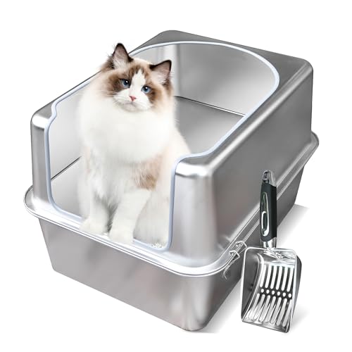 Aothey Katzentoilette aus Edelstahl mit Metalldeckel und Schaufel - Geschlossene Metalltoilette für große Katzen, rostbeständig, geruchskontrollierend, leicht zu reinigen, langlebig & langlebig mit Aothey Katzentoilette aus Edelstahl mit Metalldeckel und Schaufel - Geschlossene Metalltoilette für große Katzen, rostbeständig, geruchskontrollierend, leicht zu reinigen, langlebig & langlebig mit von Aothey