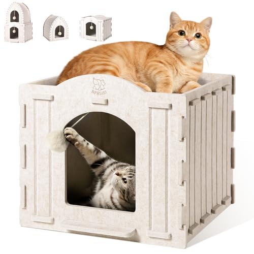 Apasiri Katzenbetten für Indoor-Katzen: Kratzendes Filz-Katzenhaus mit hängendem Teaser-Ball, Spielzeug, gemütliche Höhle für ängstliche Katzen, bis zu 15,9 kg, private Kätzchen-Höhle, keine Apasiri Katzenbetten für Indoor-Katzen: Kratzendes Filz-Katzenhaus mit hängendem Teaser-Ball, Spielzeug, gemütliche Höhle für ängstliche Katzen, bis zu 15,9 kg, private Kätzchen-Höhle, keine von Apasiri
