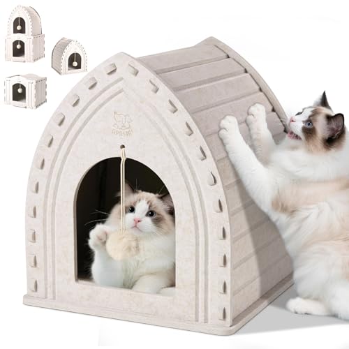 Apasiri Katzenbetten für Indoor-Katzen: Kratzendes Katzenhaus aus Filz, geschlossenes Katzenbett mit hängendem Plüschballspielzeug, Katzenunterstand für ängstliche Katzen, private Kätzchen-Höhle Apasiri Katzenbetten für Indoor-Katzen: Kratzendes Katzenhaus aus Filz, geschlossenes Katzenbett mit hängendem Plüschballspielzeug, Katzenunterstand für ängstliche Katzen, private Kätzchen-Höhle von Apasiri
