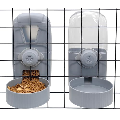 Apatal Automatischer Futter-/Wasserspender zum Aufhängen, Schwerkraft-Kaninchen-Futterspender und Wasserspender-Set, Grau von Apatal