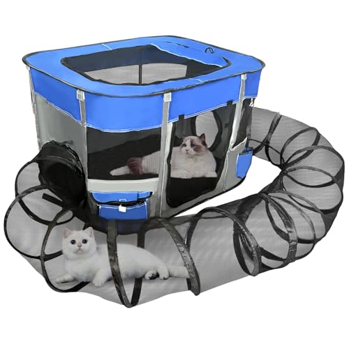 Apatal Katzengehege für den Außenbereich, tragbares Haustier-Laufstall, faltbares Kätzchen-Zelt mit Umrandungstunnel und Rohr, Hundehütte, Hundehütte, ideal mit Tragetasche für drinnen und draußen, Apatal Katzengehege für den Außenbereich, tragbares Haustier-Laufstall, faltbares Kätzchen-Zelt mit Umrandungstunnel und Rohr, Hundehütte, Hundehütte, ideal mit Tragetasche für drinnen und draußen, von Apatal