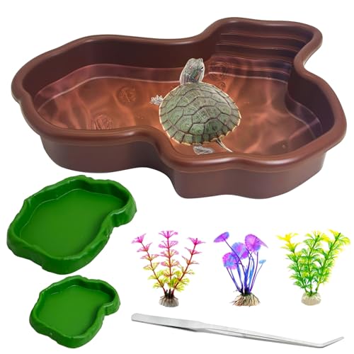 Apatal Reptilien-Badeschale 2-in-1, Schildkröten-Wasserschale mit Rampe, extra großer Schildkröten-Futternapf mit Stufen, Blätter, Reptilienfutter und Wasserschalen, 7 Stück, Gecko-Lebensraum, Apatal Reptilien-Badeschale 2-in-1, Schildkröten-Wasserschale mit Rampe, extra großer Schildkröten-Futternapf mit Stufen, Blätter, Reptilienfutter und Wasserschalen, 7 Stück, Gecko-Lebensraum, von Apatal