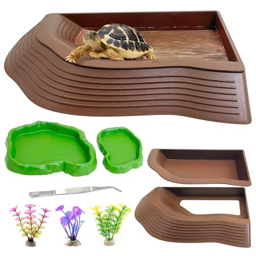 Apatal Reptilien-Badeschale 2-in-1 Schildkröte, Wasserschale mit Rampe, Schildkröten-Futternapf mit Stufen, Blätter, Reptilienfutter und Wasserschalen, 7 Stück, Gecko-Lebensraum, Dekoration, Zubehör, Apatal Reptilien-Badeschale 2-in-1 Schildkröte, Wasserschale mit Rampe, Schildkröten-Futternapf mit Stufen, Blätter, Reptilienfutter und Wasserschalen, 7 Stück, Gecko-Lebensraum, Dekoration, Zubehör, von Apatal