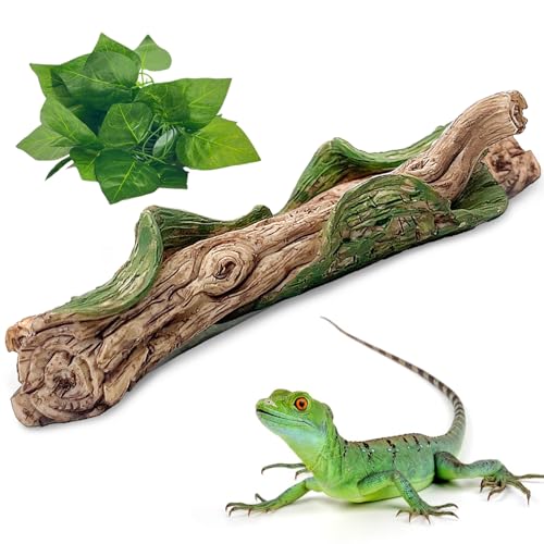 Apatal Reptilien-Kletterzweig-Dekor mit Blättern, 2 Stück, Harz-Zweige für Eidechsen-Terrarium, Lebensraum, Dekoration für Bartagamen, Gecko, Schlange, Frosch, Chamäleon, 2 Stück von Apatal