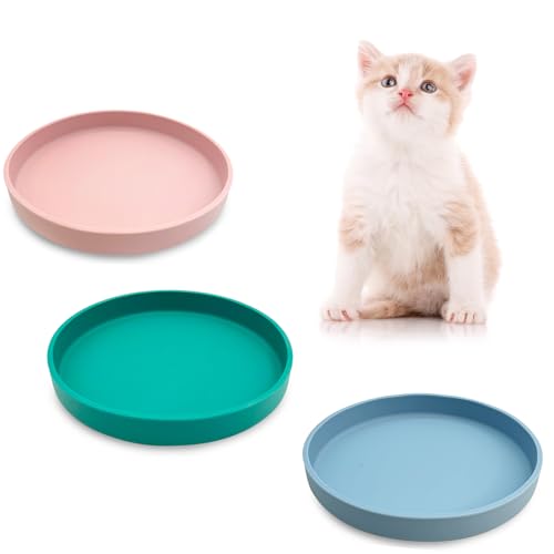Apatal Silikon-Katzen-Futternapf, flach, 15 cm breit, Katzennäpfe, 3 Stück, lindert Schnurrhaar, Müdigkeit, Welpen-Futternapf für Trocken- und Nassfutter im Innenbereich (Blau + Rosa + Grün) von Apatal