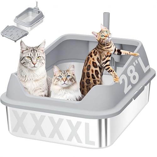 XXXL Katzentoilette aus Edelstahl mit extra großer Katzentoilette, 69,1 x 50,8 x 33 cm, Metall-Katzentoiletten, hohe Seiten für große Katzen und mehrere Katzen, inklusive Streuschaufel und von Apetkid