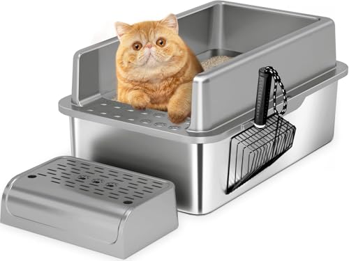 Geschlossene Edelstahl-Katzentoilette mit Deckel, Metall-Katzentoilette für große Katzen, hohe Seiten, extra groß, leicht zu reinigen, nimmt keine Gerüche auf, Anti-Urin-Leckage (Gery, 61 x 40 x 30 cm Geschlossene Edelstahl-Katzentoilette mit Deckel, Metall-Katzentoilette für große Katzen, hohe Seiten, extra groß, leicht zu reinigen, nimmt keine Gerüche auf, Anti-Urin-Leckage (Gery, 61 x 40 x 30 cm von Apidgrowth