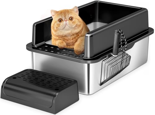 Geschlossene Edelstahl-Katzentoilette mit Deckel, Metall-Katzentoilette für große Katzen, hohe Seiten, extra groß, leicht zu reinigen, nimmt keine Gerüche auf, Anti-Urin-Leckage (schwarz, 61 x 40 x 30 Geschlossene Edelstahl-Katzentoilette mit Deckel, Metall-Katzentoilette für große Katzen, hohe Seiten, extra groß, leicht zu reinigen, nimmt keine Gerüche auf, Anti-Urin-Leckage (schwarz, 61 x 40 x 30 von Apidgrowth