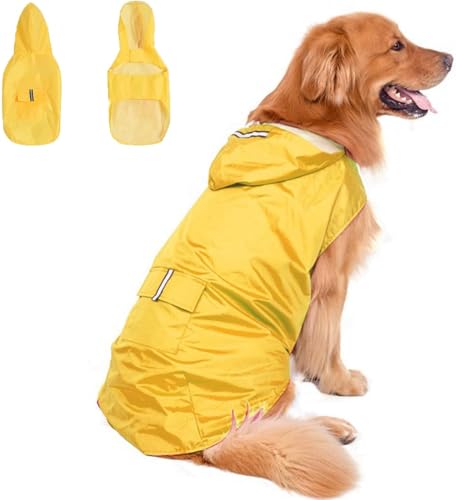 Regenmantel für Hunde, wasserdicht, mit Kapuze, leichte Hundejacke mit Loch für die Leine, verstellbar, reflektierend, für mittelgroße und große Hunde von ApollOptimum