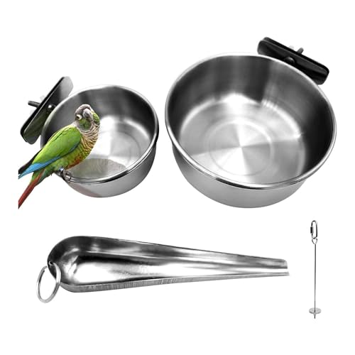 Aposous 4 Stück Edelstahl-Vogelfutterschalen, Vogelfutterspender, Papageien-Futter- und Wassernäpfe mit Klemme, Haustierkäfig-Becherhalter von Aposous