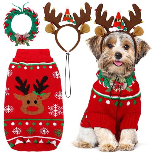 Apoway Weihnachtspullover für Hunde, Rentier, Stirnband, Hundehalsband, Rollkragen, Strickwaren, Winter, warme Kleidung, Pullover, Jacke, Hundeweste, Weihnachts-Kostüm, Größe M Apoway Weihnachtspullover für Hunde, Rentier, Stirnband, Hundehalsband, Rollkragen, Strickwaren, Winter, warme Kleidung, Pullover, Jacke, Hundeweste, Weihnachts-Kostüm, Größe M von Apoway