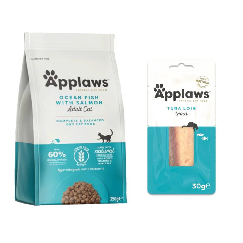 350 g / 400 g Applaws Trockenfutter + 30 g Loin Thunfisch Snack gratis! - Adult Meeresfisch mit Lachs 350 g von Applaws