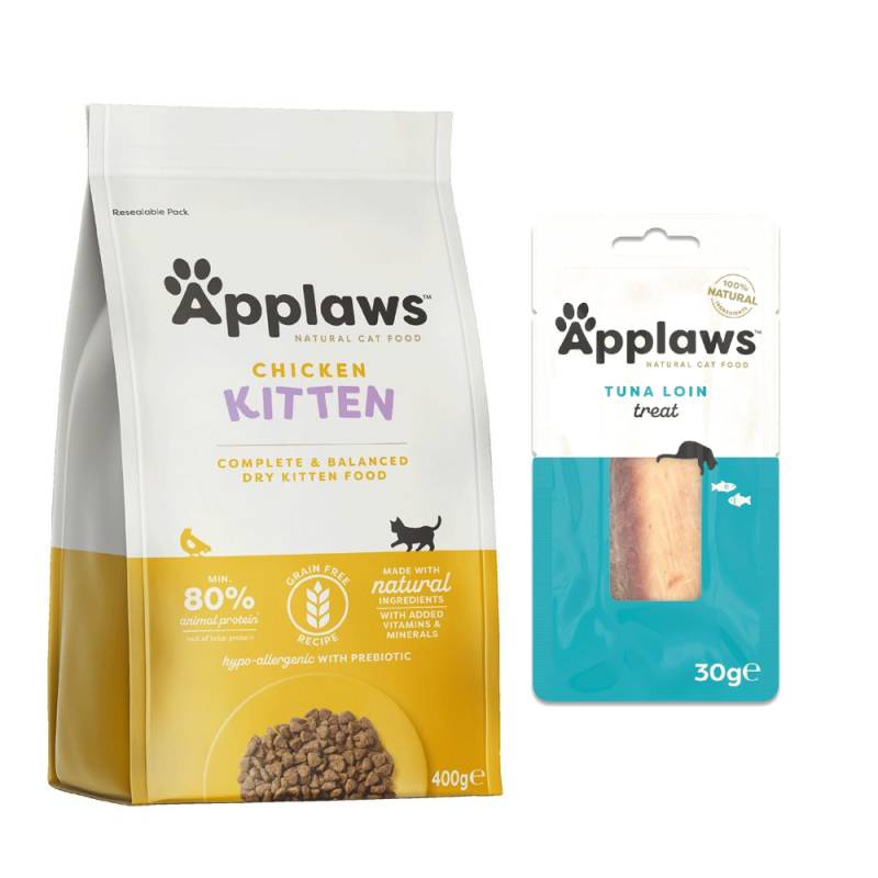 350 g / 400 g Applaws Trockenfutter + 30 g Loin Thunfisch Snack gratis! - Kitten Huhn 400 g von Applaws