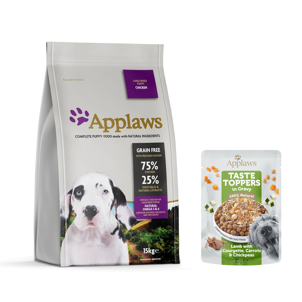 7,5 kg / 15 kg Applaws Trockenfutter + 85 g Taste Topper Lamm gratis! - 15 kg Puppy Huhn Große Rassen von Applaws
