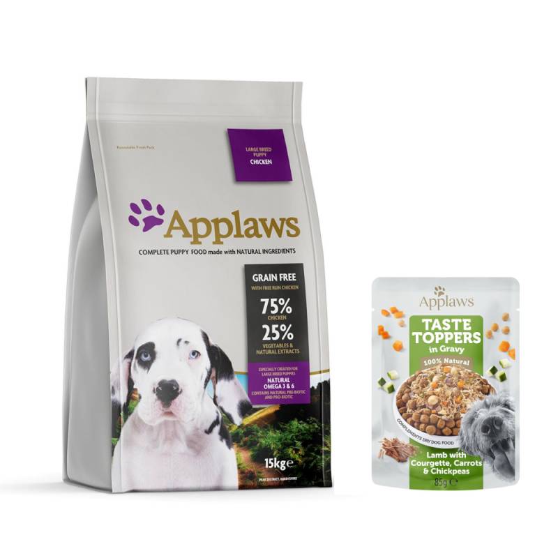 7,5 kg / 15 kg Applaws + 85 g Taste Topper in Soße mit Lamm gratis! - 15 kg Puppy Huhn Große Rassen von Applaws