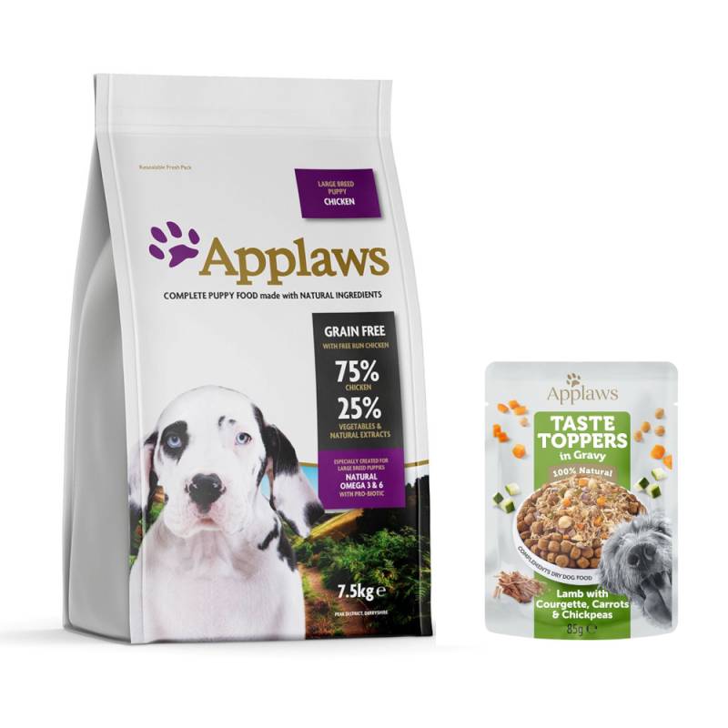 7,5 kg / 15 kg Applaws + 85 g Taste Topper in Soße mit Lamm gratis! - 7,5 kg Puppy Huhn Große Rassen von Applaws