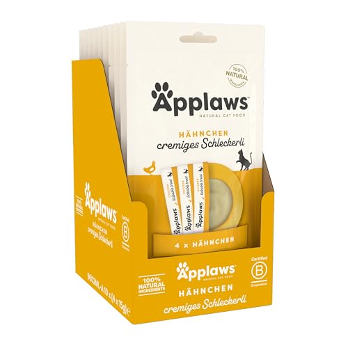 Applaws 100% Natürliches Hühnchenpüree Katzensnack, Getreidefrei, Cremig - 10 Packungen (4 x 15g Beutel) - Insgesamt 40 Beutel von Applaws