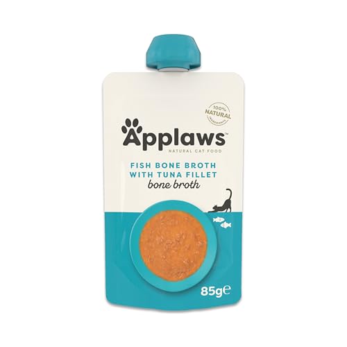 Applaws 100 % Natürliches Nassfutter für Katzen – Fischknochenbrühe mit Thunfisch, 12 x 85g Ausgießbeutel von Applaws
