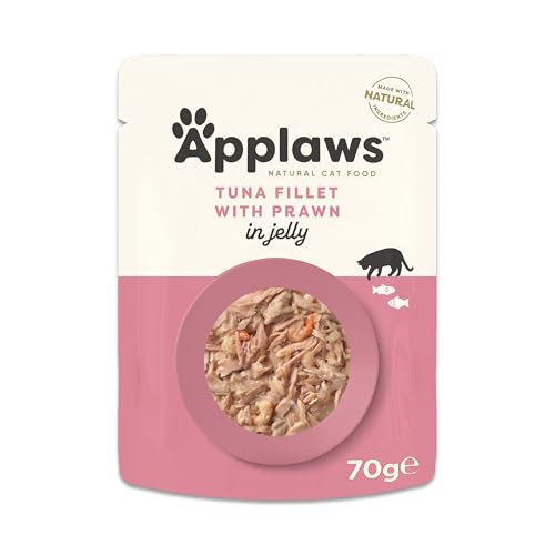 Applaws 100 % Natürliches Nassfutter für Katzen – Thunfischfilet mit Garnele in Gelee, 16 x 70g Dosen von Applaws
