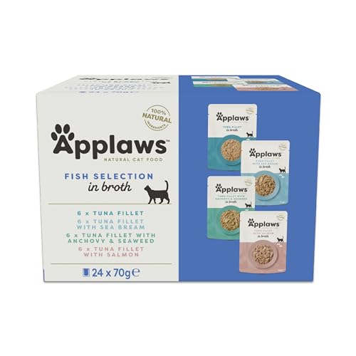 Applaws 100% natürliches Nassfutter für Katzen, Beutel Multipack Fischauswahl in Brühe - Packung mit 24 x 70g Beuteln von Applaws
