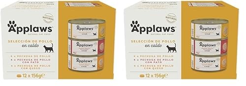 Applaws 100% natürliches Premium-Nassfutter für Katzen, Hühnerauswahl-Multipack in Brühe - Packung mit 12 x 156g Dosen (Packung mit 2) von Applaws