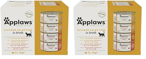 Applaws 100% natürliches Premium-Nassfutter für Katzen, Hühnerauswahl in Brühe für ausgewachsene Katzen - Packung mit 12 x 70g Dosen (Packung mit 2) von Applaws