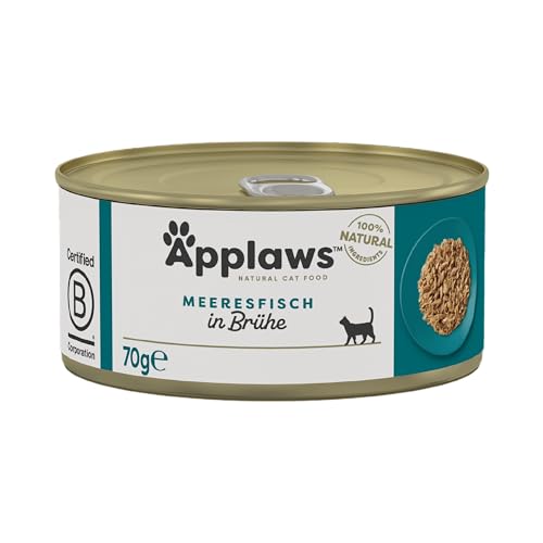 Applaws Premium Natural Nassfutter für Katzen, Meeresfisch in Brühe 70g Dose (24 x 70g) von Applaws
