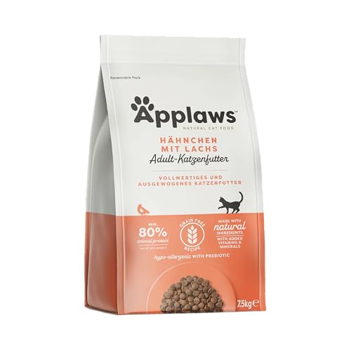 Applaws Katzentrockenfutter Adult, Huhn mit extra Lachs, getreidefrei und komplett 7,5 kg (1 Packung) von Applaws