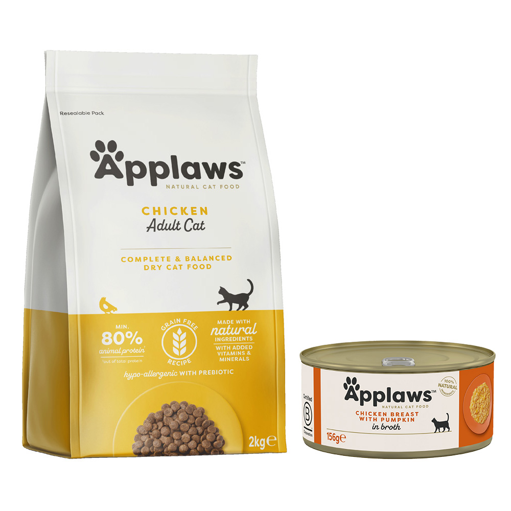 Applaws Mischfütterung: Trocken- & Nassfutterpaket - 2 kg Adult Huhn + 6 x 156 g Huhn & Kürbis von Applaws