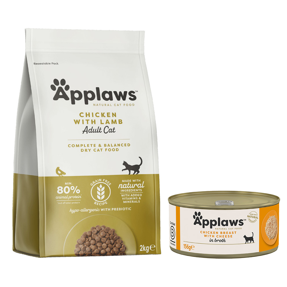 Applaws Mischfütterung: Trocken- & Nassfutterpaket - 2 kg Adult Huhn mit Lamm + 6 x 70 g Hühnchenbrust & Käse Applaws Mischfütterung: Trocken- & Nassfutterpaket - 2 kg Adult Huhn mit Lamm + 6 x 70 g Hühnchenbrust & Käse von Applaws