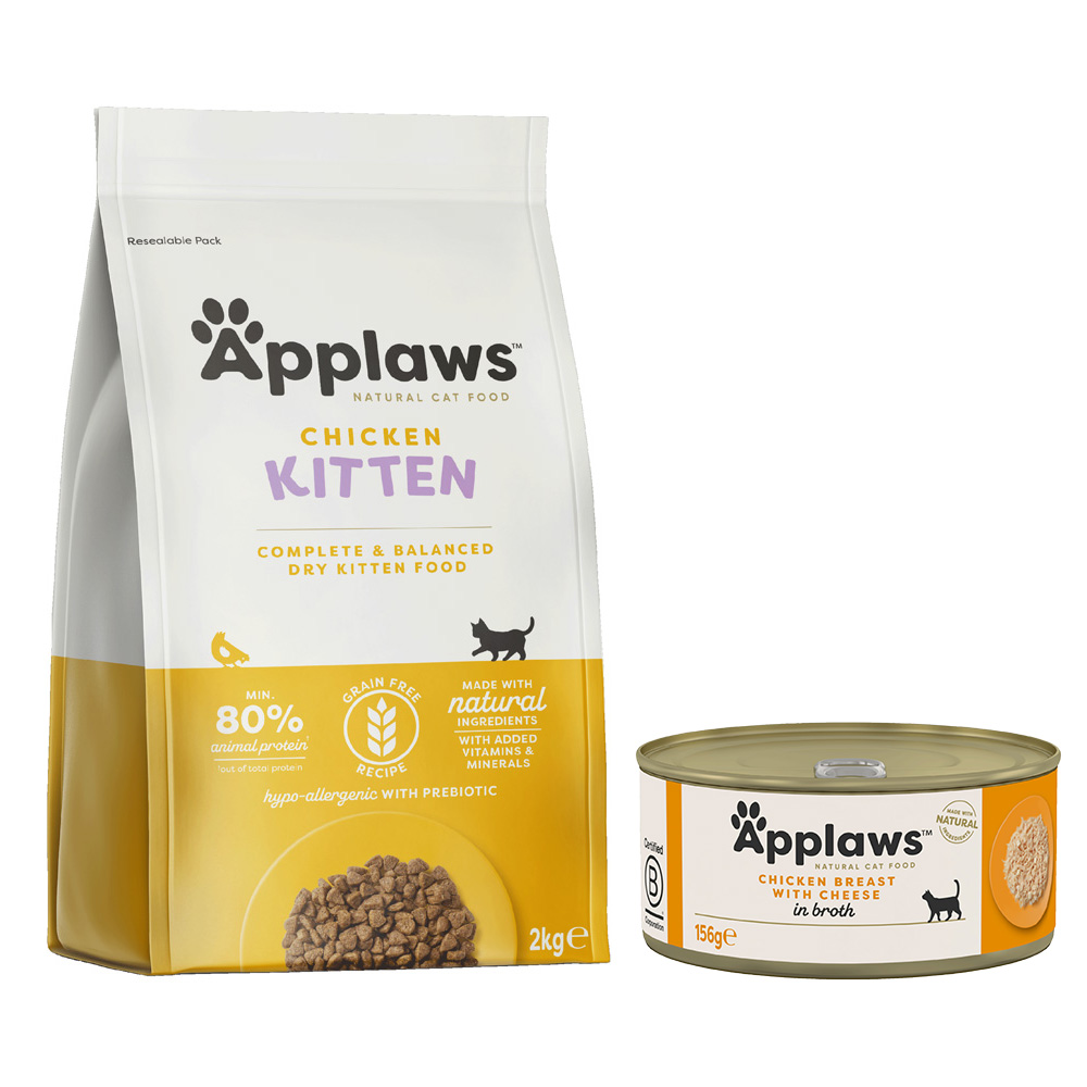Applaws Mischfütterung: Trocken- & Nassfutterpaket - 2 kg Kitten-Trockenfutter + 6 x 156 g Hühnchenbrust & Käse Applaws Mischfütterung: Trocken- & Nassfutterpaket - 2 kg Kitten-Trockenfutter + 6 x 156 g Hühnchenbrust & Käse von Applaws