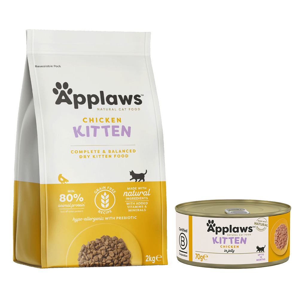Applaws Mischfütterung: Trocken- & Nassfutterpaket - 2 kg Kitten-Trockenfutter + 6 x 70 g Hühnchenbrust für Kitten von Applaws