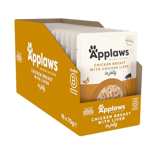 Applaws Natural Cat Food, Chicken with Liver in Jelly Pouch, 70g (Pack of 16) von Applaws