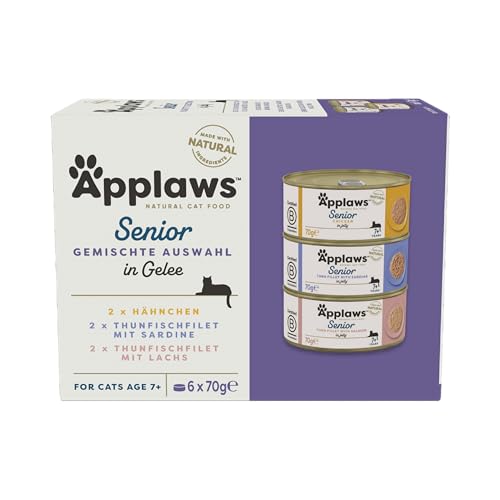 Applaws Natural Complete Wet Katzenfutter für ältere erwachsene Katzen, Multipack Thunfisch und Huhn Auswahl in Gelee 6 x 70g von Applaws
