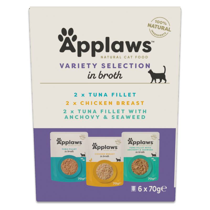 Applaws Pouch mit Brühe 6 x 70 g - Mixpaket Thunfisch & Hühnchen (3 Sorten) von Applaws