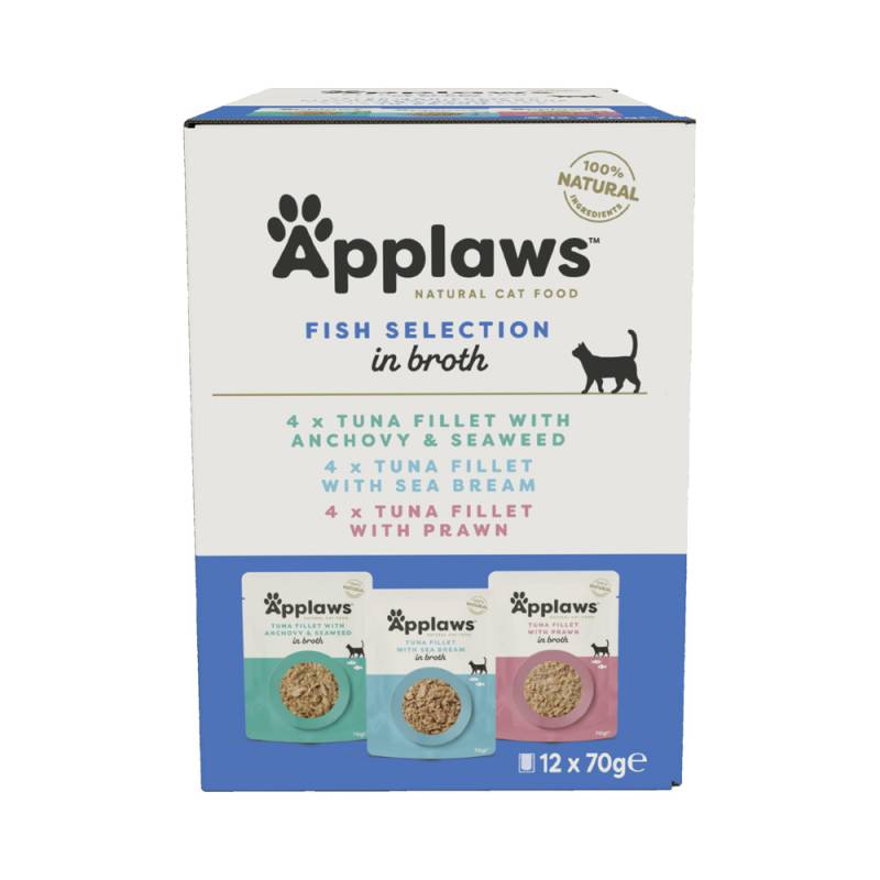 Applaws Pouch mit Brühe Mix 12 x 70 g - Mixpaket Fisch (3 Sorten) von Applaws