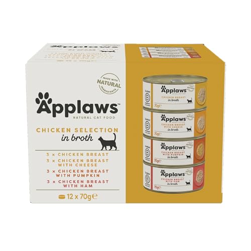Applaws Premium Natural Katzenfutter Nass, Huhn Selection in Brühe 70 g Dose (12x70g Packung) von Applaws