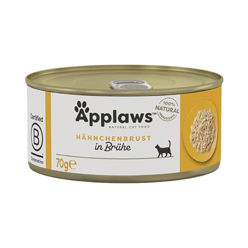 Applaws Premium Natural Katzenfutter Nass, Huhn in Brühe 70g Dose (Packung 24x70g) von Applaws