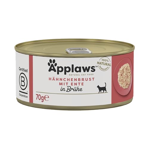 Applaws Premium Natural Katzenfutter Nass, Huhn mit Ente in Brühe 70g Dose (24x70g) von Applaws