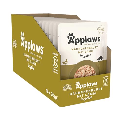 Applaws Premium Natural Katzenfutter Nass, Huhn mit Lamm in Gelee 70g Portionsbeutel (16x70g) von Applaws