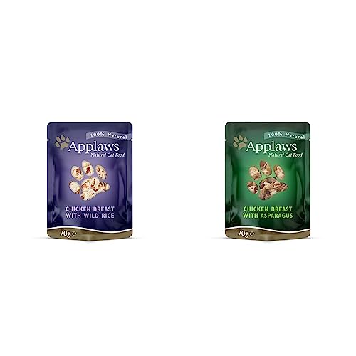 Applaws Premium Natural Katzenfutter Nass, Huhn mit Spargel in Brühe 70 g Portionsbeutel (12x70g) + Applaws Premium Natural Katzenfutter Nass, Huhn mit Wildreis in Brühe 70g Portionsbeutel (12x70g) von Applaws