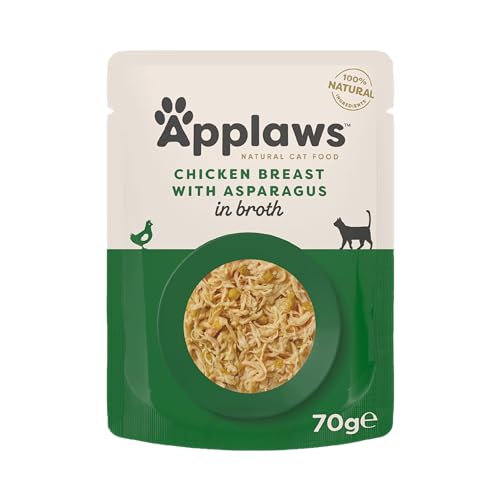 Applaws Premium Natural Katzenfutter Nass, Huhn mit Spargel in Brühe 70 g Portionsbeutel (12x70g) von Applaws