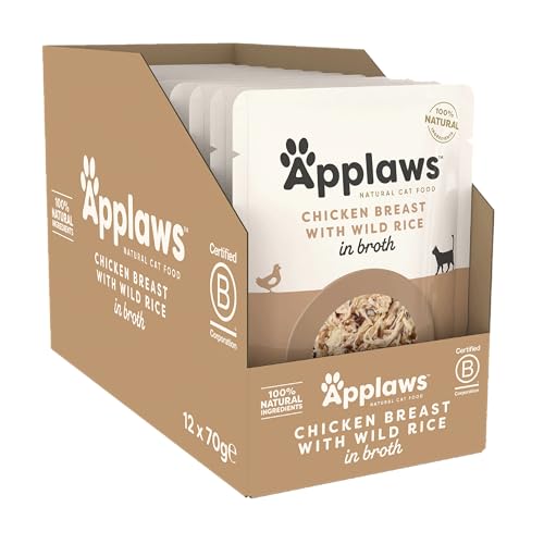 Applaws Premium Natural Katzenfutter Nass, Huhn mit Wildreis in Brühe 70g Portionsbeutel (12x70g ) von Applaws