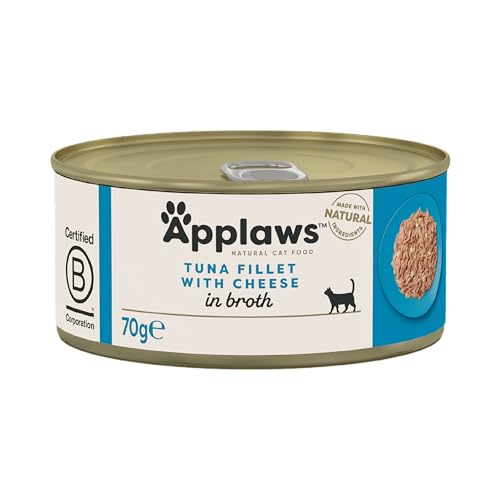 Applaws Premium Natural Katzenfutter Nass, Thunfisch mit Käse in Brühe 70g Dose (24x70g) von Applaws