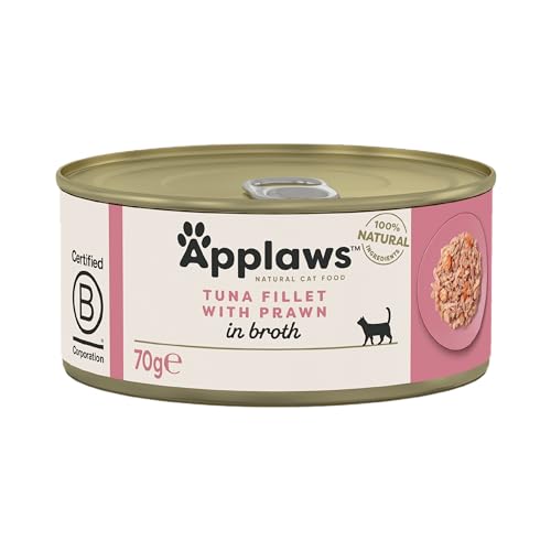 Applaws Premium Natural Katzenfutter Nass, Thunfischfilet mit Garnelen in Brühe 70g Dose (Packung 24x70g) von Applaws