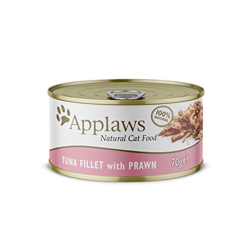 Applaws Premium Natural Katzenfutter Nass, Thunfischfilet mit Garnelen in Brühe 70g Dose (Packung 24x70g) von Applaws