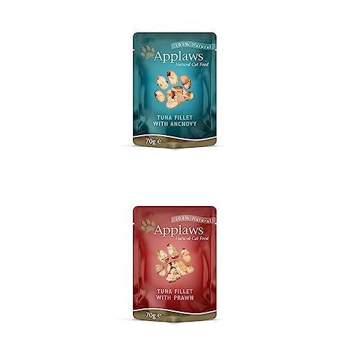 Applaws Premium Natural Katzenfutter Nass, Thunfischfilet mit Sardellen in Brühe 70g Portionsbeutel (12x70g) + Premium Natural Katzenfutter Nass, 70g Portionsbeutel (12x70g) von Applaws